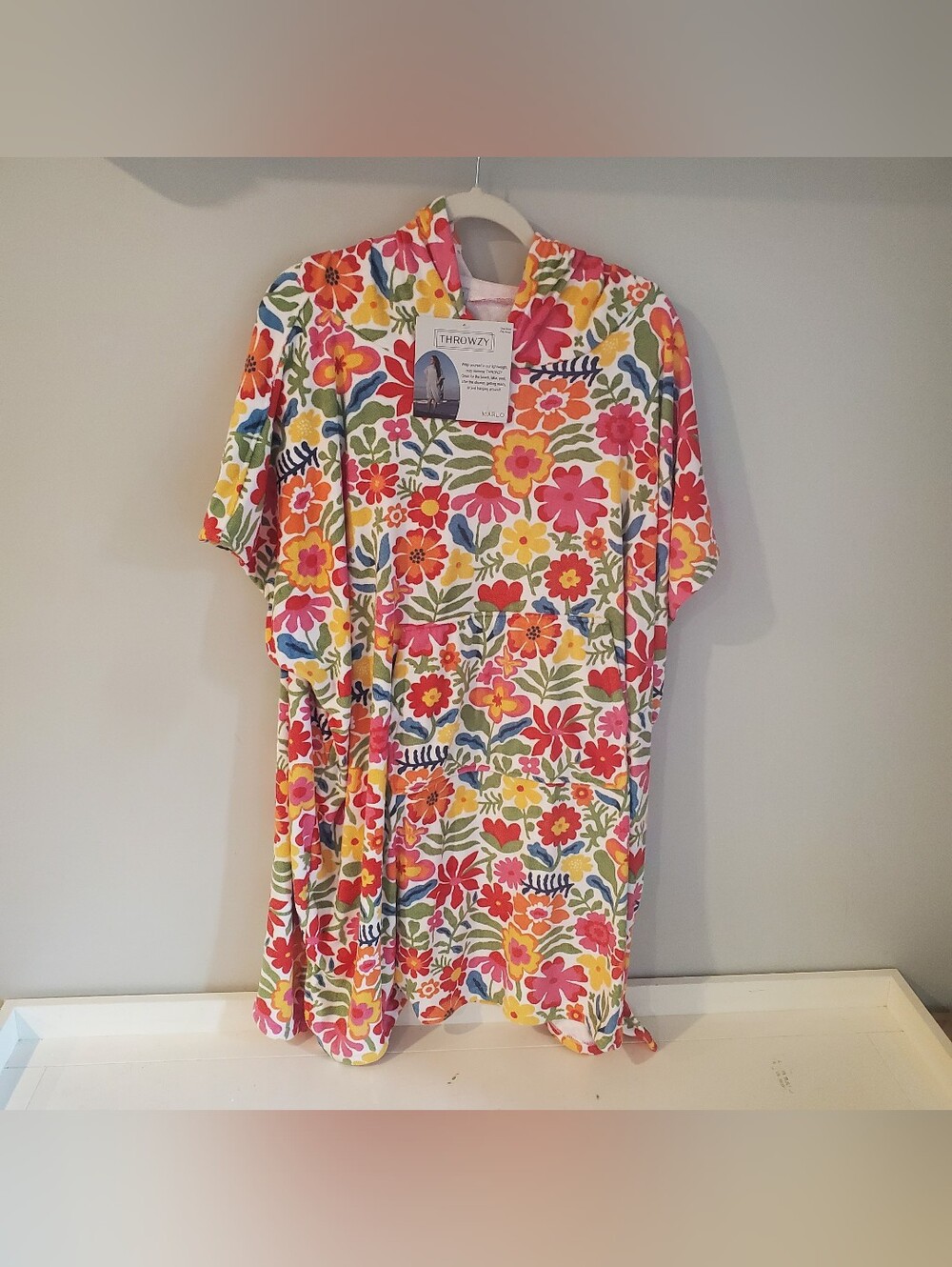 Throwzy by Marlo Lorenz Hooded Towel Poncho Vibrant Colorful Floral One Size